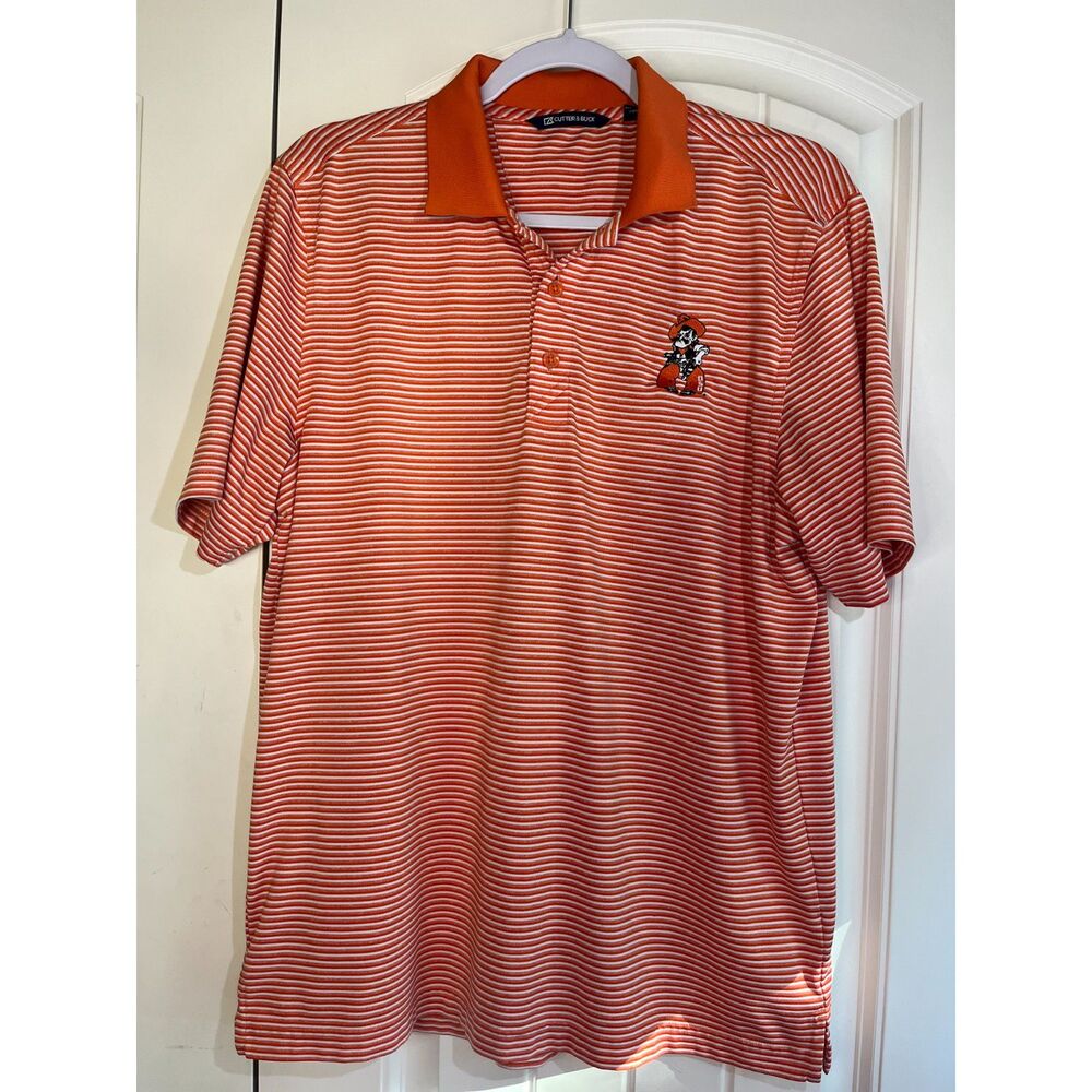 Cutter & Buck Oklahoma State Cowboys Polo Men's Medium Orange Striped Pistol Pet